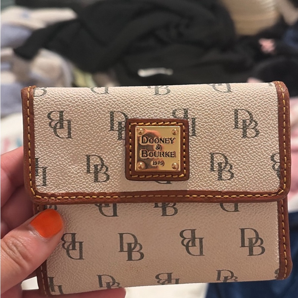 Dooney & Bourke Cream and Brown Monogram Wallet